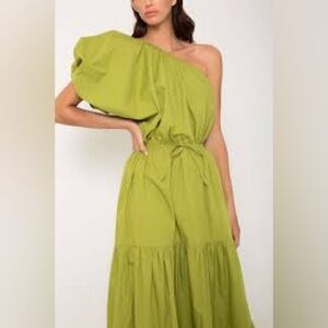 Anthropologie Green One-Shoulder Maxi Dress